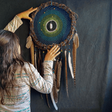 Rest Dreamcatcher Shades of blue green Ideal for hanging over the armchair Raw anxiety gemstones ArMoniZar