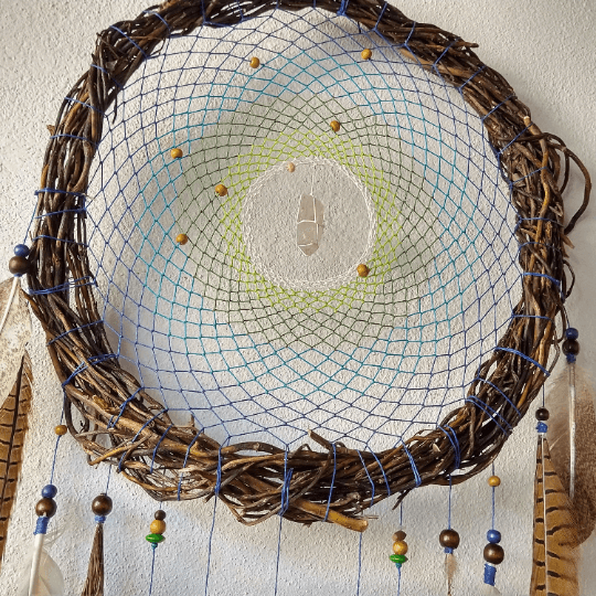 Rest Dreamcatcher Shades of blue green Ideal for hanging over the armchair Raw anxiety gemstones ArMoniZar