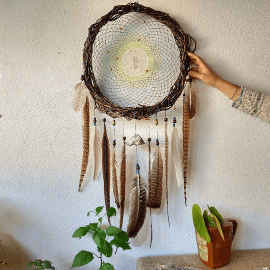 Rest Dreamcatcher Shades of blue green Ideal for hanging over the armchair Raw anxiety gemstones ArMoniZar