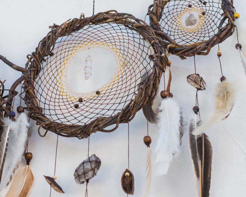 Spiritual Protection Set: 5 brown dreamcatchers with crystals for rustic bedroom decor. Natural gift, shaman healing, witch vibes - ArMoniZar