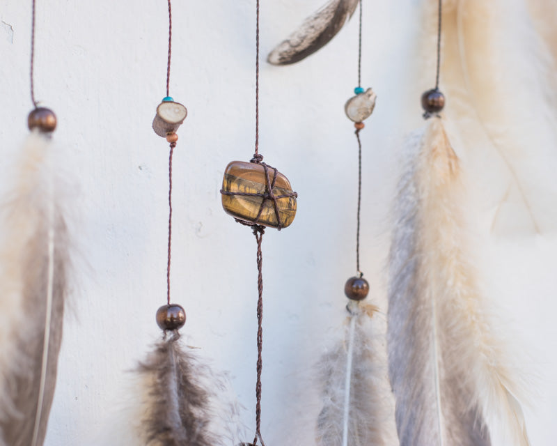 Spiritual Protection Set: 5 brown dreamcatchers with crystals for rustic bedroom decor. Natural gift, shaman healing, witch vibes - ArMoniZar