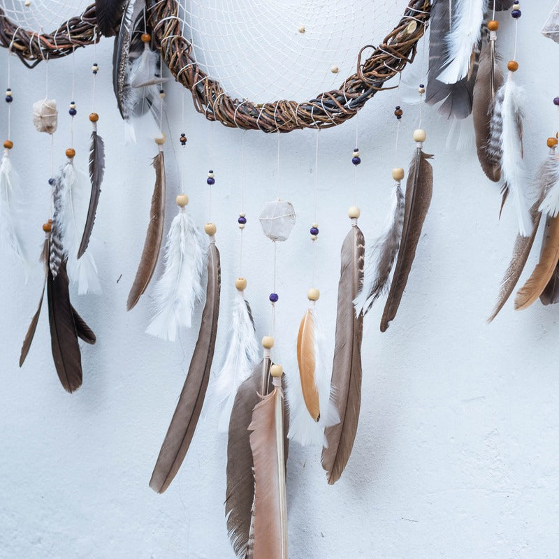 Set of dreamcatchers in boho style with quartz for peaceful ambiance