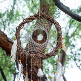 Set of 3 White Dreamcatchers with Natural Quartz – Crystal & White Quartz | Boho Bedroom or Meditation Space Decor for Spiritual Souls