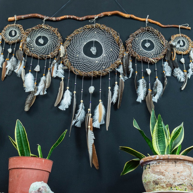 Large Crystal Dream Catcher for Unique Home Decor, Gemstone Artwork & Protection, Spiritual Wall Art for Bedroom