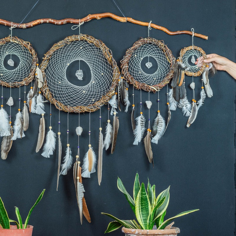 Large Crystal Dream Catcher for Unique Home Decor, Gemstone Artwork & Protection, Spiritual Wall Art for Bedroom