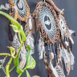 Set of 3 White Dreamcatchers with Natural Quartz – Crystal & White Quartz | Boho Bedroom or Meditation Space Decor for Spiritual Souls