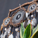 Set of 3 White Dreamcatchers with Natural Quartz – Crystal & White Quartz | Boho Bedroom or Meditation Space Decor for Spiritual Souls