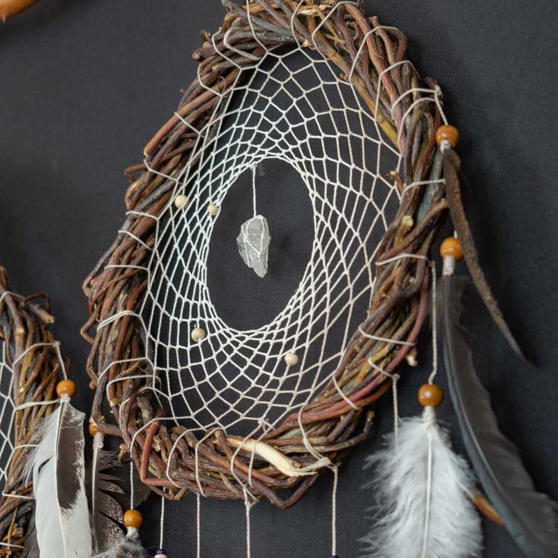 Set of 3 White Dreamcatchers with Natural Quartz – Crystal & White Quartz | Boho Bedroom or Meditation Space Decor for Spiritual Souls