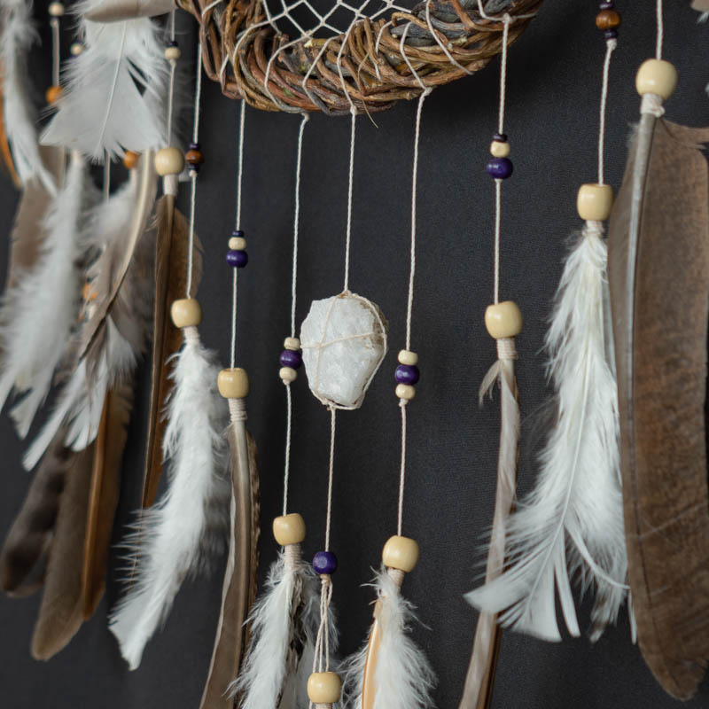 Set of 3 White Dreamcatchers with Natural Quartz – Crystal & White Quartz | Boho Bedroom or Meditation Space Decor for Spiritual Souls