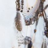 Native American Style Wall Hanging: Harmony Infused Dreamcatcher Trio on Willow Branch with 6 Energizing Crystals