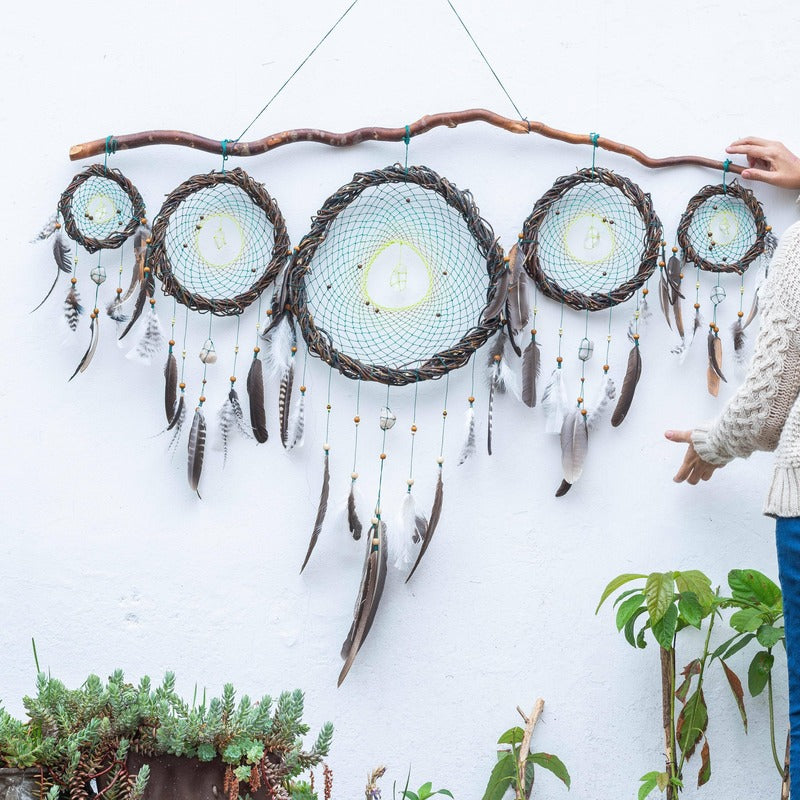 Unique Wooden Dreamcatcher with Crystals, Boho Decor for Sleep Protection, Shamanic Spiritual Decor, Perfect for Above Bed