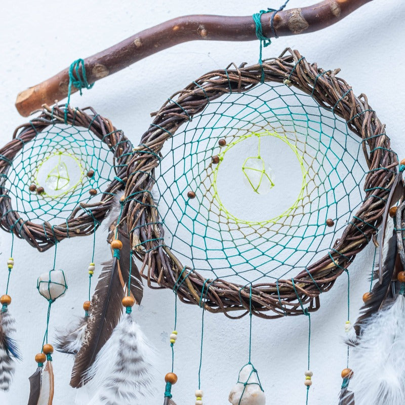 Unique Wooden Dreamcatcher with Crystals, Boho Decor for Sleep Protection, Shamanic Spiritual Decor, Perfect for Above Bed