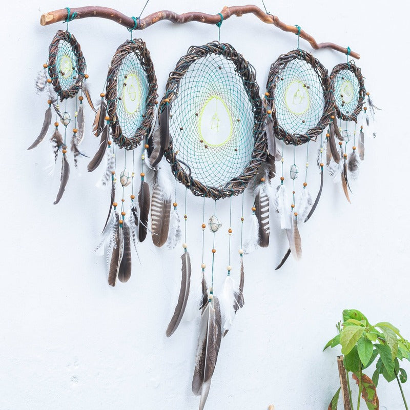 Unique Wooden Dreamcatcher with Crystals, Boho Decor for Sleep Protection, Shamanic Spiritual Decor, Perfect for Above Bed