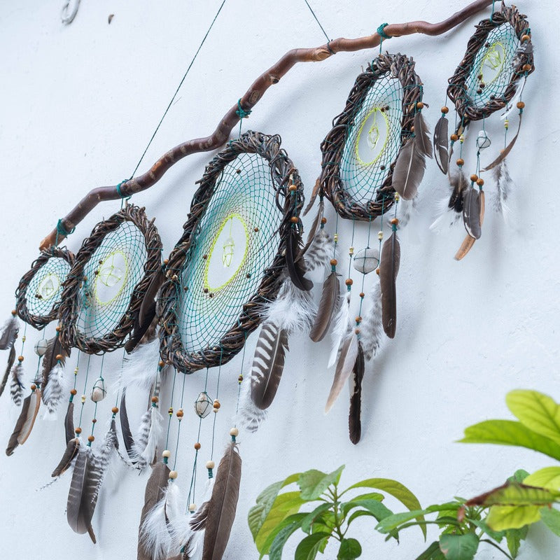 Unique Wooden Dreamcatcher with Crystals, Boho Decor for Sleep Protection, Shamanic Spiritual Decor, Perfect for Above Bed