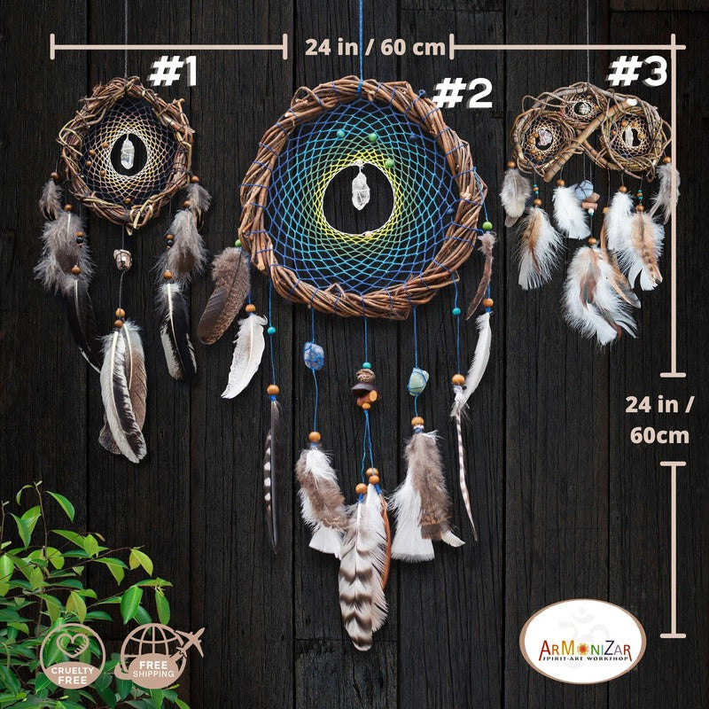 Crystal dream catcher Set, Dreamcatcher with real stone, Authentic Dreamcatchers hanging wall