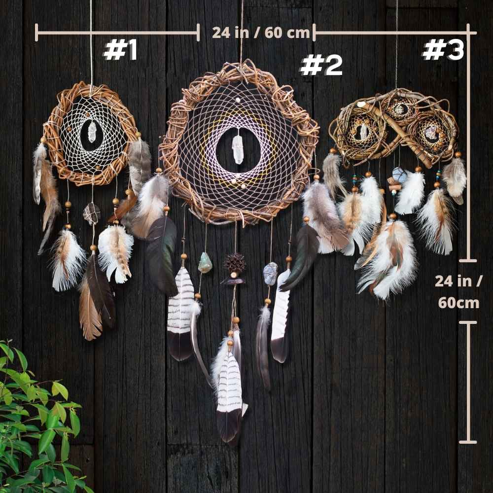 Handcrafted Traditional Native Style Dreamcatcher Set with Custom Healing Crystal