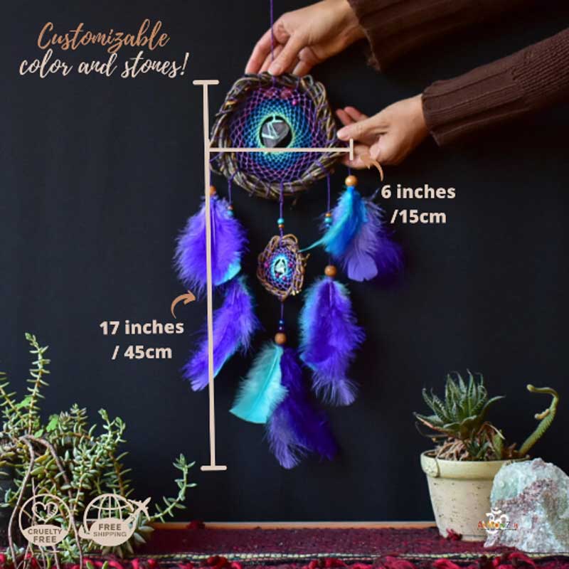 Boho wall decor Crystal Dreamcatcher wall hanging, Large woven wall art dream catcher set boho decor, Large wall art high vibration crystals - ArMoniZar