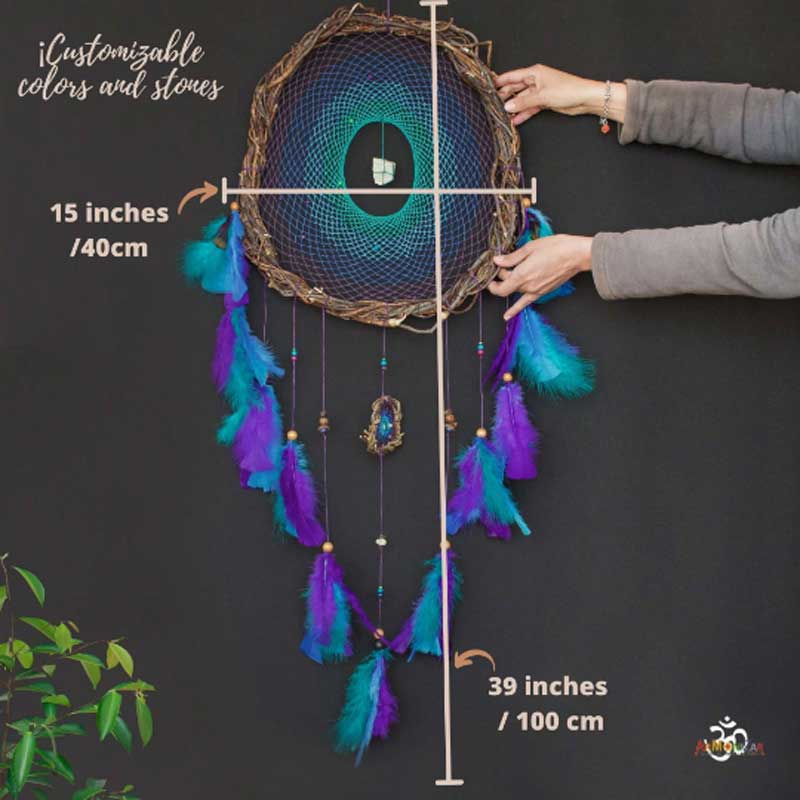 Boho wall decor Crystal Dreamcatcher wall hanging, Large woven wall art dream catcher set boho decor, Large wall art high vibration crystals - ArMoniZar