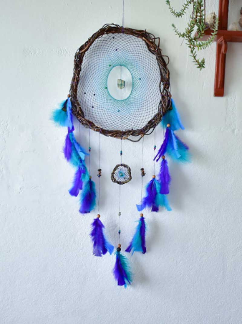 Boho wall decor Crystal Dreamcatcher wall hanging, Large woven wall art dream catcher set boho decor, Large wall art high vibration crystals - ArMoniZar