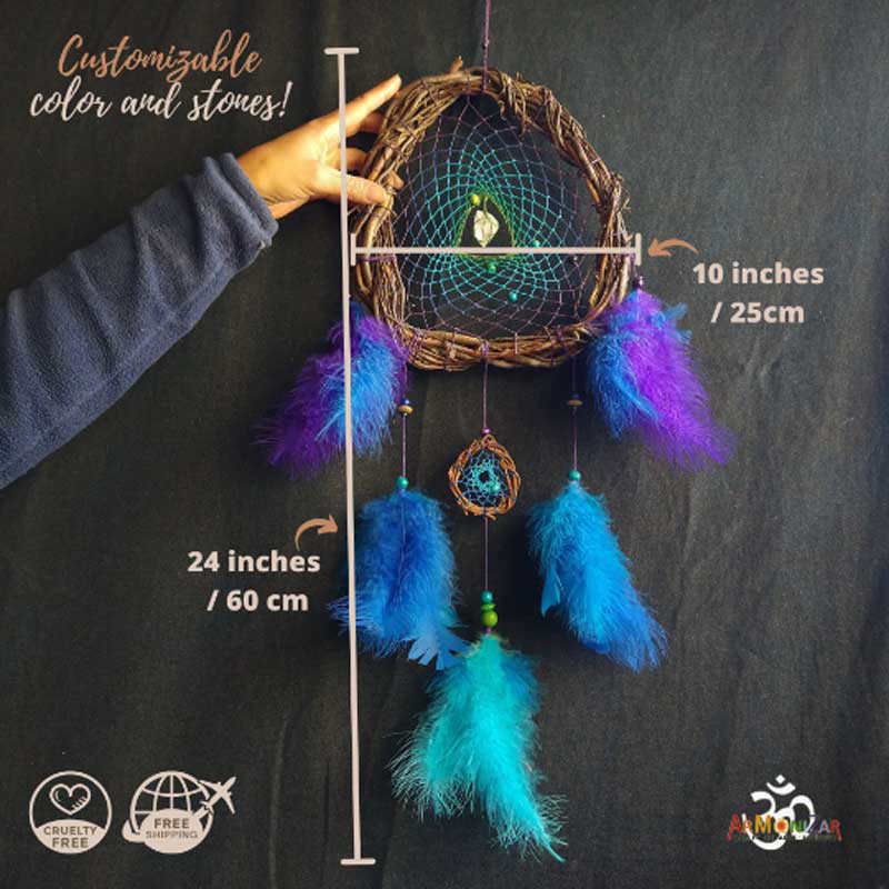 Boho wall decor Crystal Dreamcatcher wall hanging, Large woven wall art dream catcher set boho decor, Large wall art high vibration crystals - ArMoniZar