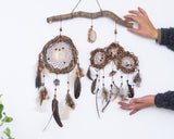 Set of Dreamcatchers with 7 Healing Gemstones, Including Agate | Eco-Friendly Driftwood for Spiritual & Protective Wall Decor