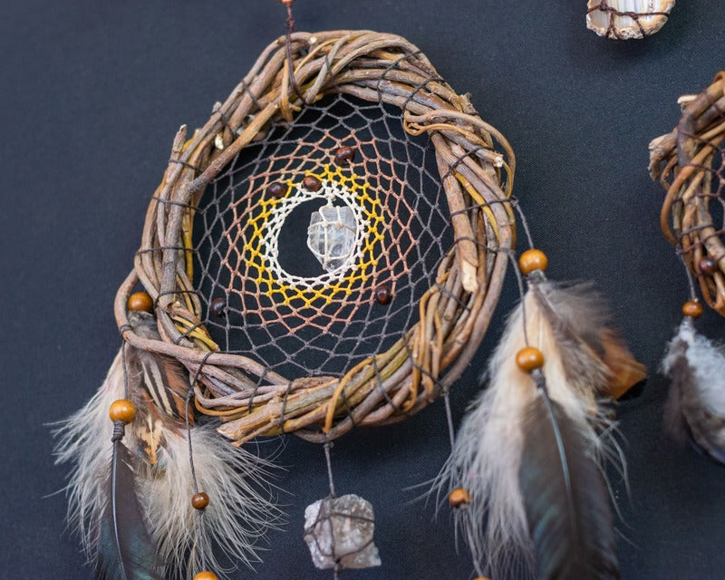 Set of Dreamcatchers with 7 Healing Gemstones, Including Agate | Eco-Friendly Driftwood for Spiritual & Protective Wall Decor