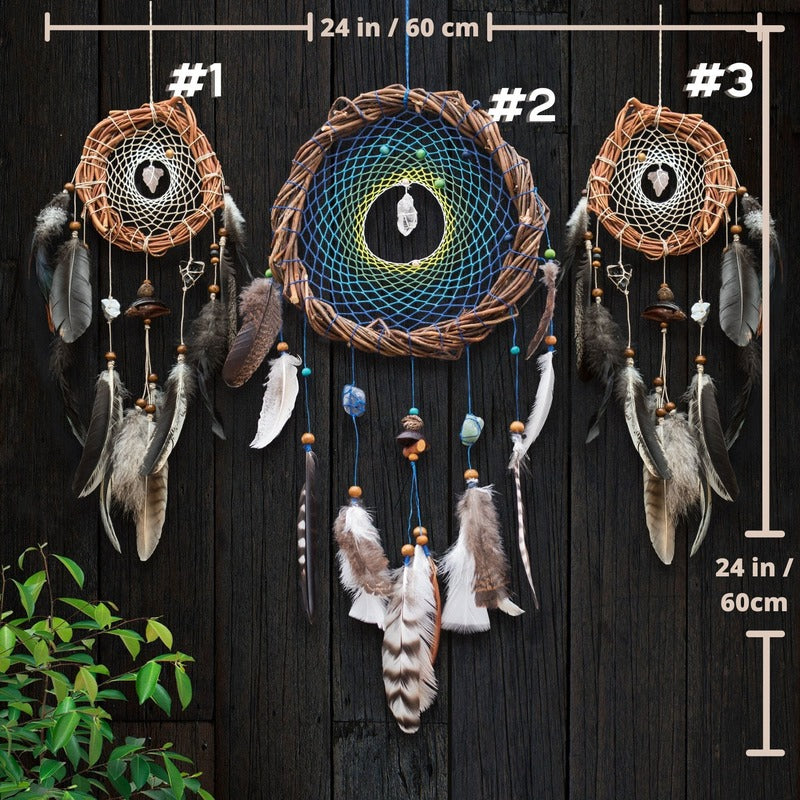 Large authentic dream catcher set gift, Handmade dream catcher set of 3