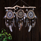 Set of 3 Handmade Dreamcatchers with 10 Gemstones on Willow Branch (Driftwood-Inspired) - Eco-friendly, Natural Materials - 24x20in