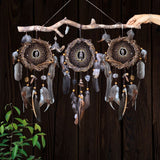 Set of 3 Handmade Dreamcatchers with 10 Gemstones on Willow Branch (Driftwood-Inspired) - Eco-friendly, Natural Materials - 24x20in
