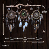 Set of 3 Handmade Dreamcatchers with 10 Gemstones on Willow Branch (Driftwood-Inspired) - Eco-friendly, Natural Materials - 24x20in