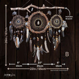 Set of 3 Handmade Dreamcatchers with 10 Gemstones on Willow Branch (Driftwood-Inspired) - Eco-friendly, Natural Materials - 24x20in