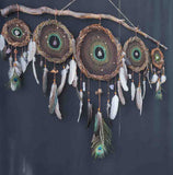 Large 5 Piece Crystal Dreamcatcher Set - Brown Green 15 Gemstones Wall Art