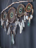 Large 5 Piece Crystal Dreamcatcher Set - Brown Green 15 Gemstones Wall Art