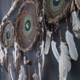 Large 5 Piece Crystal Dreamcatcher Set - Brown Green 15 Gemstones Wall Art