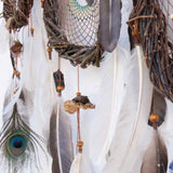 Large 5 Piece Crystal Dreamcatcher Set - Brown Green 15 Gemstones Wall Art