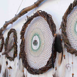 Large 5 Piece Crystal Dreamcatcher Set - Brown Green 15 Gemstones Wall Art