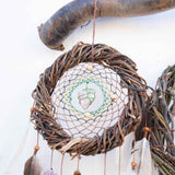Large 5 Piece Crystal Dreamcatcher Set - Brown Green 15 Gemstones Wall Art