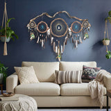 47" Wide Dreamcatcher Set – 5-Piece Boho Wall Hanging with Quartz Crystal, Custom Colors, Ideal Above Bed Spiritual Decor