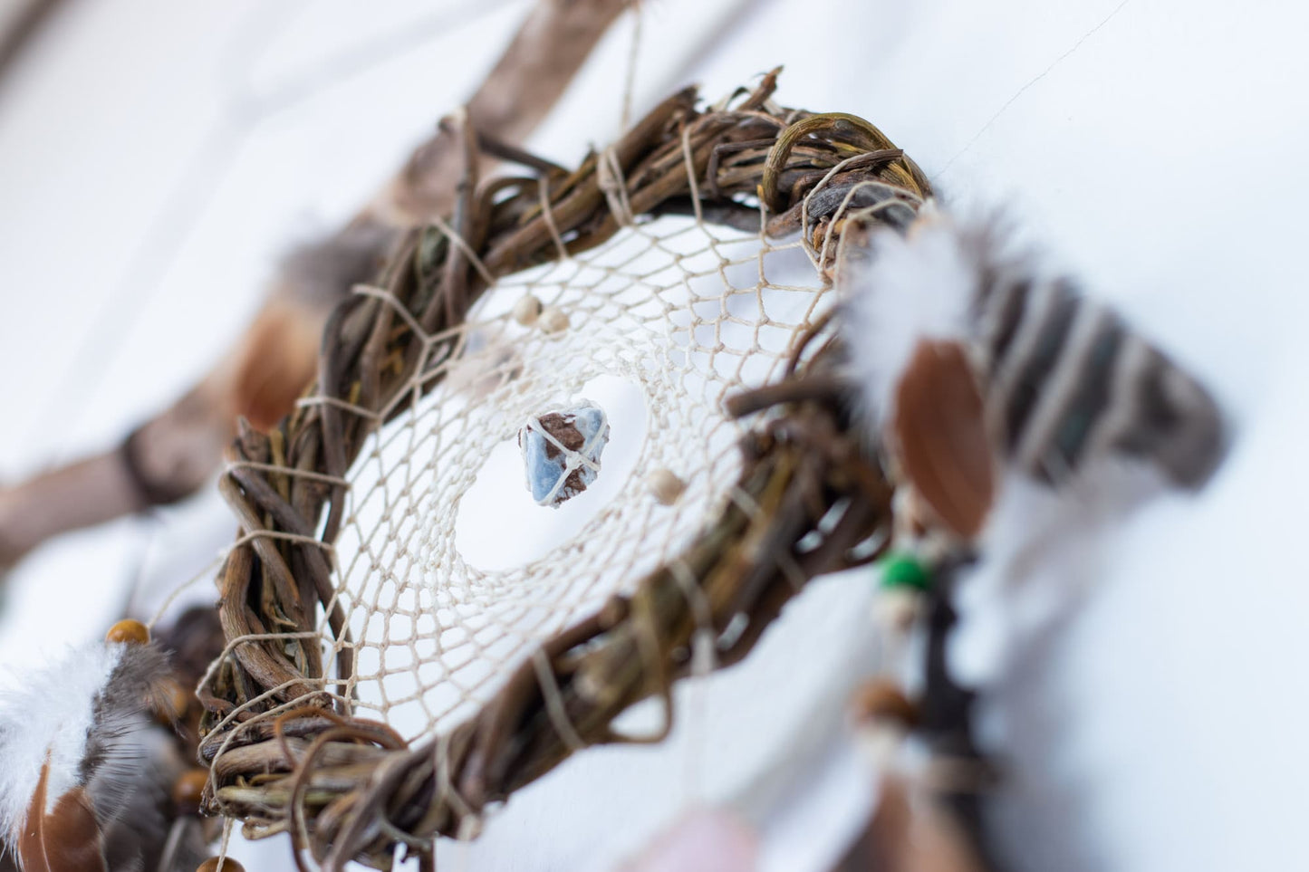 Set of 3 Handmade Dreamcatchers with 10 Gemstones on Willow Branch (Driftwood-Inspired) - Eco-friendly, Natural Materials - 24x20in