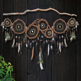 Attrape-rêves d'inspiration autochtone – Osier fait à la main pour la protection spirituelle – 19 cristaux de guérison et plumes de paon – Style bohème
