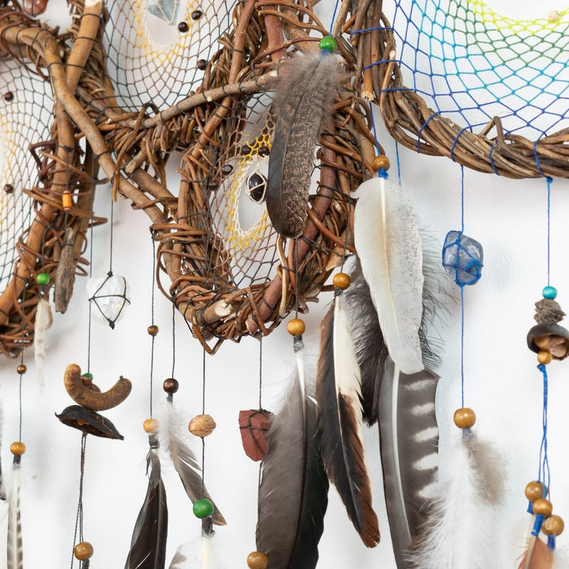 Native-Inspired Dreamcatcher – Handmade Willow for Spiritual Protection - 19 Healing Crystals & Peacock Feathers -Boho Style