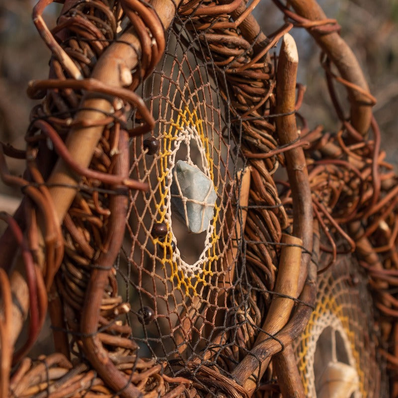 Native-Inspired Dreamcatcher – Handmade Willow for Spiritual Protection - 19 Healing Crystals & Peacock Feathers -Boho Style