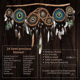 Attrape-rêves d'inspiration autochtone – Osier fait à la main pour la protection spirituelle – 19 cristaux de guérison et plumes de paon – Style bohème