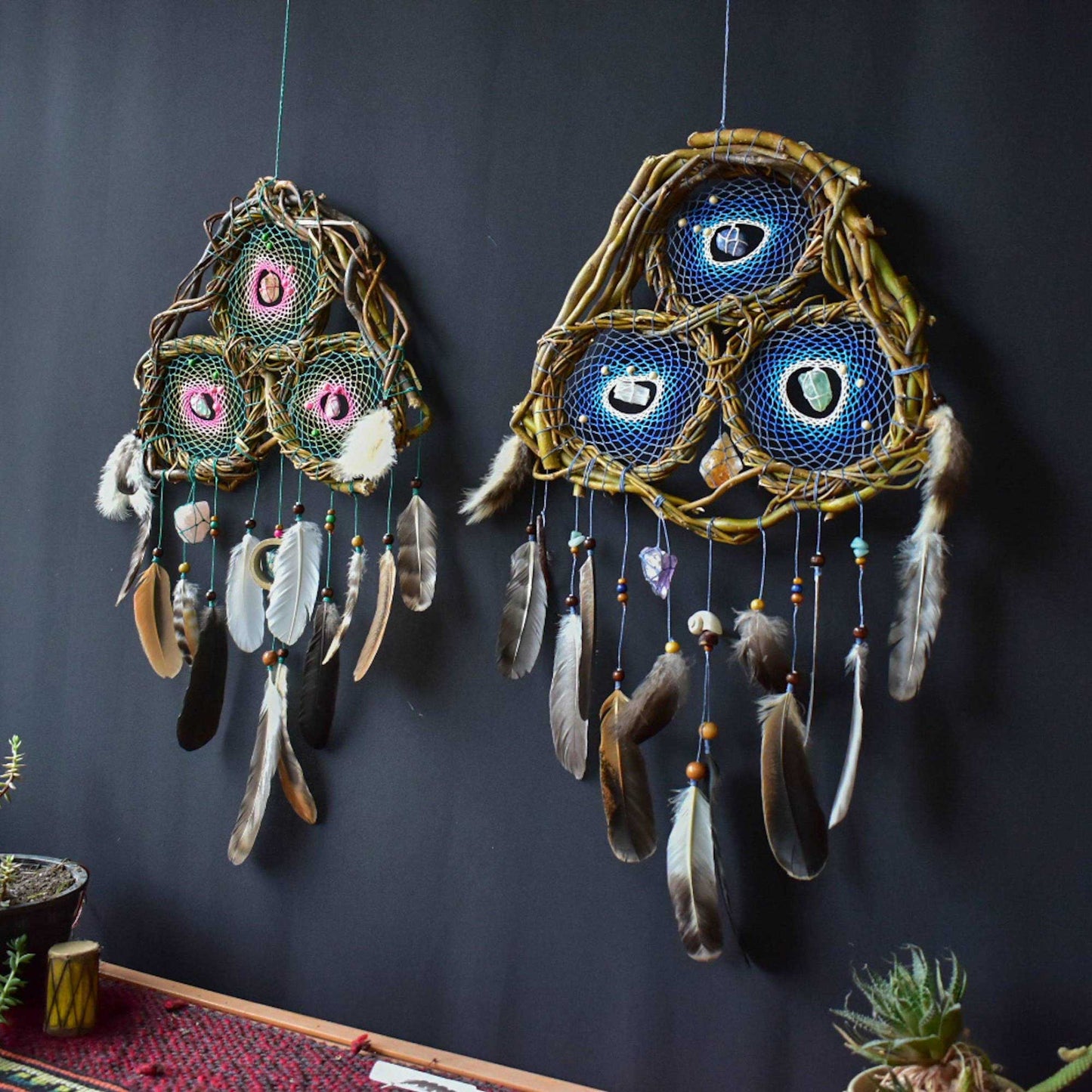 Wall dream catcher calming stones, boho rustic decor ArMoniZar