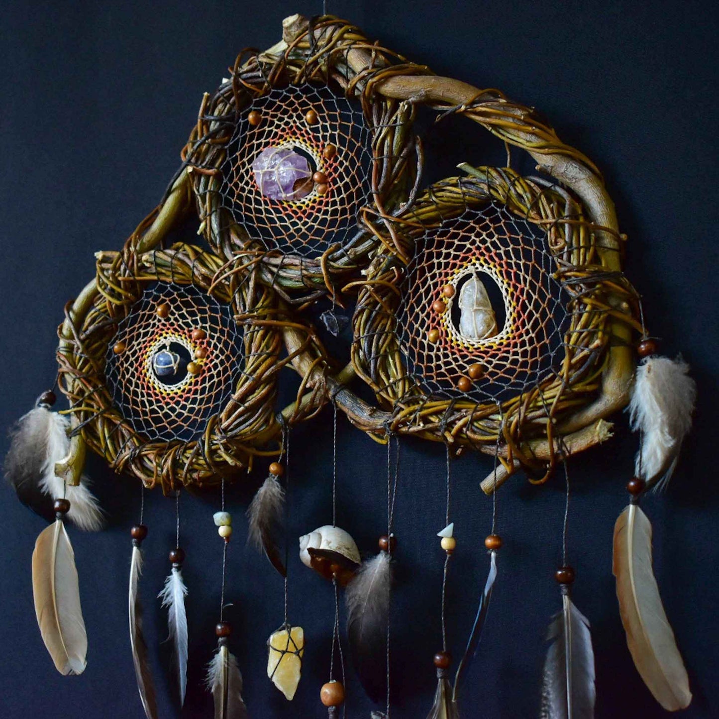 Wall dream catcher calming stones, boho rustic decor ArMoniZar