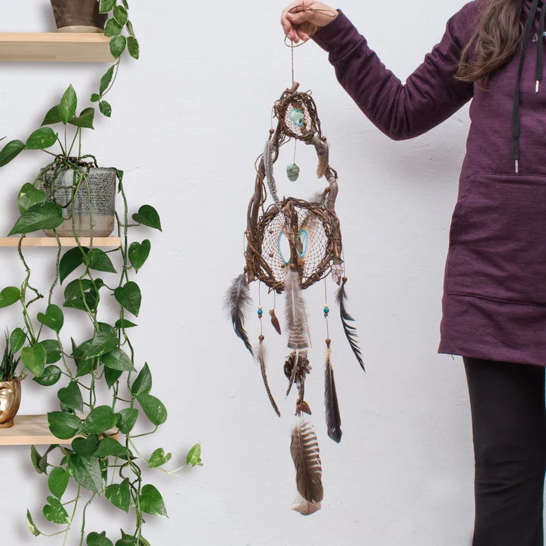 Water and Earth tones hanging mobile with beautiful sacred stones, Dream Catcher Chakra ArMoniZar