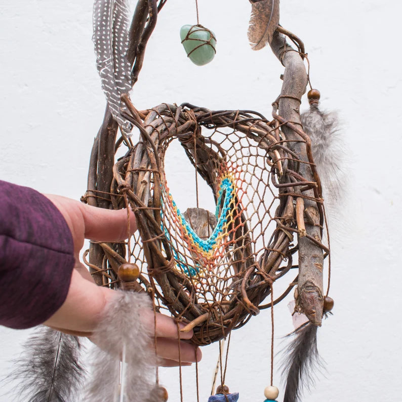 Water and Earth tones hanging mobile with beautiful sacred stones, Dream Catcher Chakra ArMoniZar