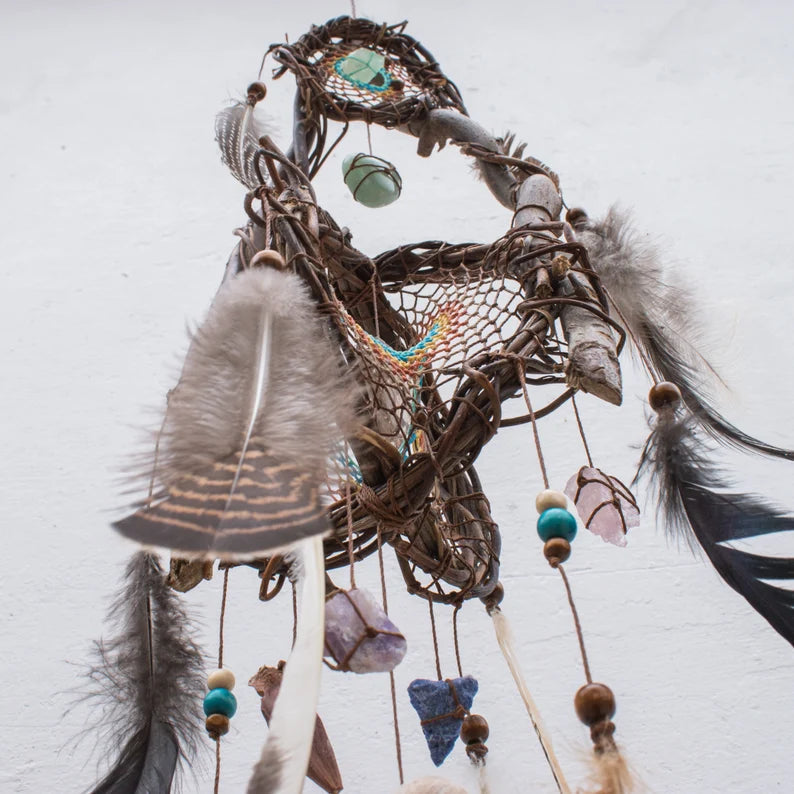 Water and Earth tones hanging mobile with beautiful sacred stones, Dream Catcher Chakra ArMoniZar
