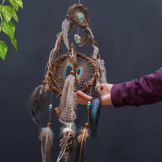 Water and Earth tones hanging mobile with beautiful sacred stones, Dream Catcher Chakra