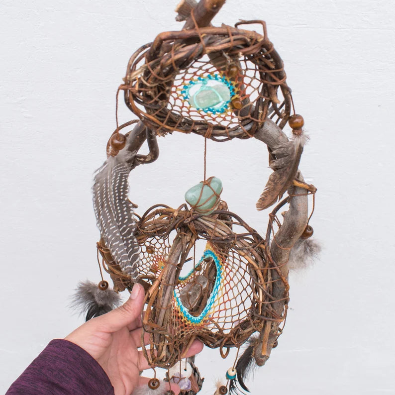 Water and Earth tones hanging mobile with beautiful sacred stones, Dream Catcher Chakra ArMoniZar